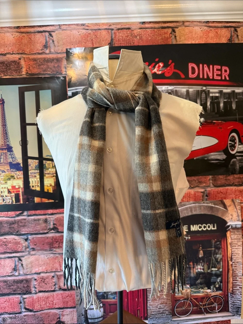 Joseph & Feiss Plaid Scarf in Gray, Cream, and Brown